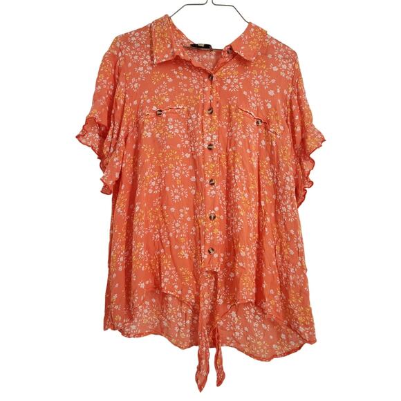 Democracy Floral Short Sleeve Button Down Top Womens Size 1X - Picture 1 of 3